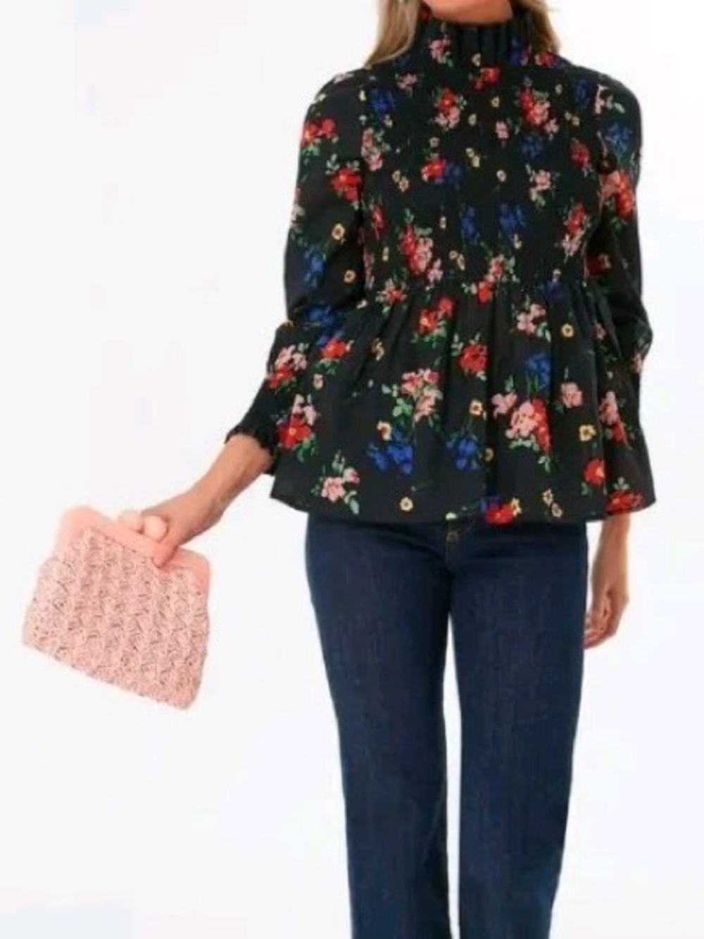 Tuckernuck After Light Amaryllis Rowen Floral Black Top Smocked Peplum - Picture 2 of 9
